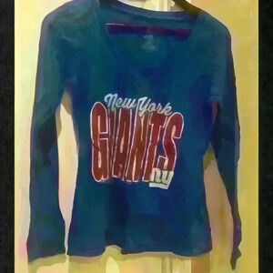 New York Giants Blue NFL Football Apparel Long Sleeve V Neck T Shirt